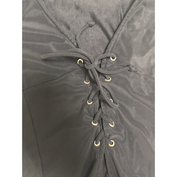 Retro Click Click Black Open Front Sheer Long Sleeve Tie Top - Size L - Picture 2 of 4